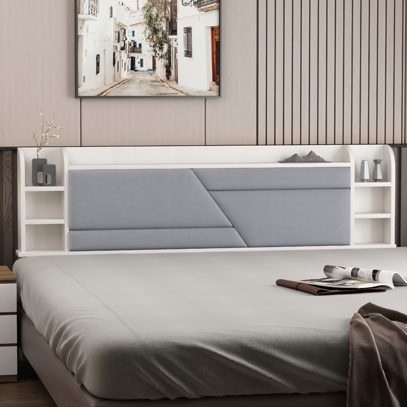 定制新款木床头板软包简约现代韵美舞灵多功能储物单买双人床头靠背板