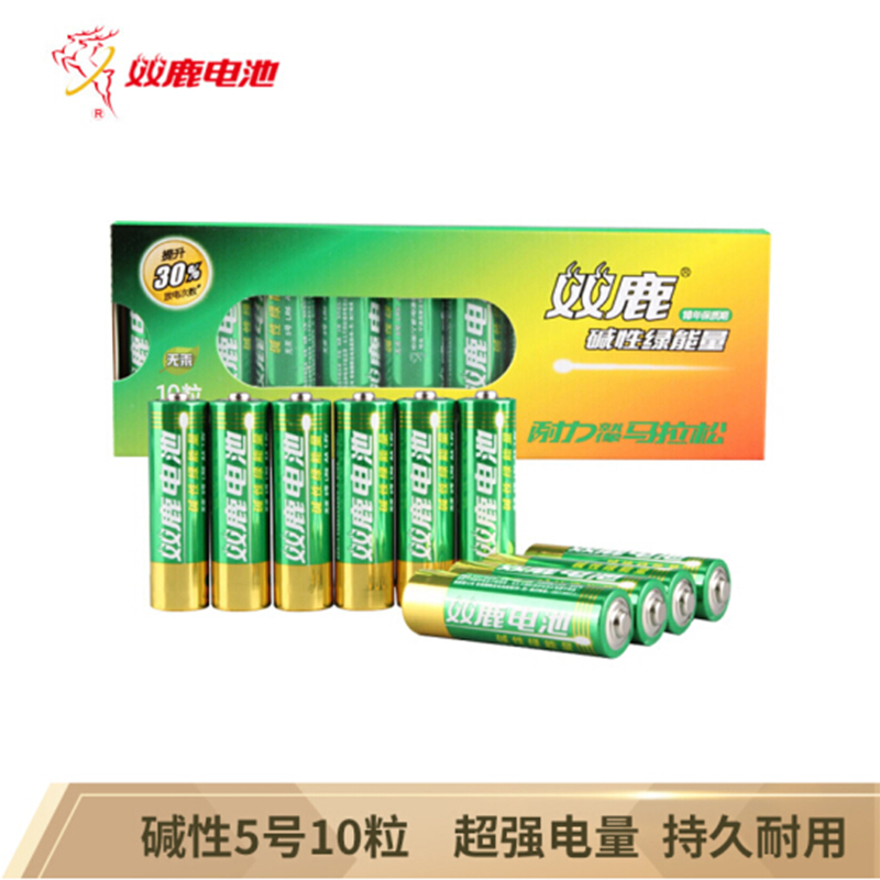 双鹿5号碱性电池 适用于儿童玩具/遥控器/挂钟/鼠标/键盘等 五号/AA/LR6 10粒彩盒装