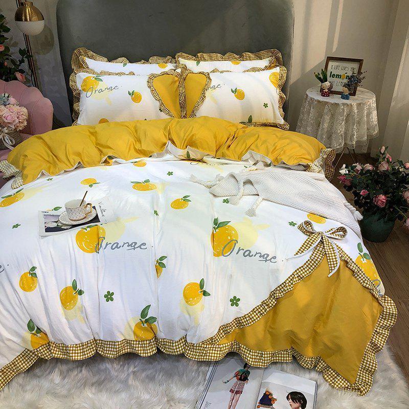 款床上用品四件套少女心公主风花边床裙款套件荷叶边床罩被套_496_873_591_96_792 1.5m床【被套200*230cm】四件套 夏日甜橙