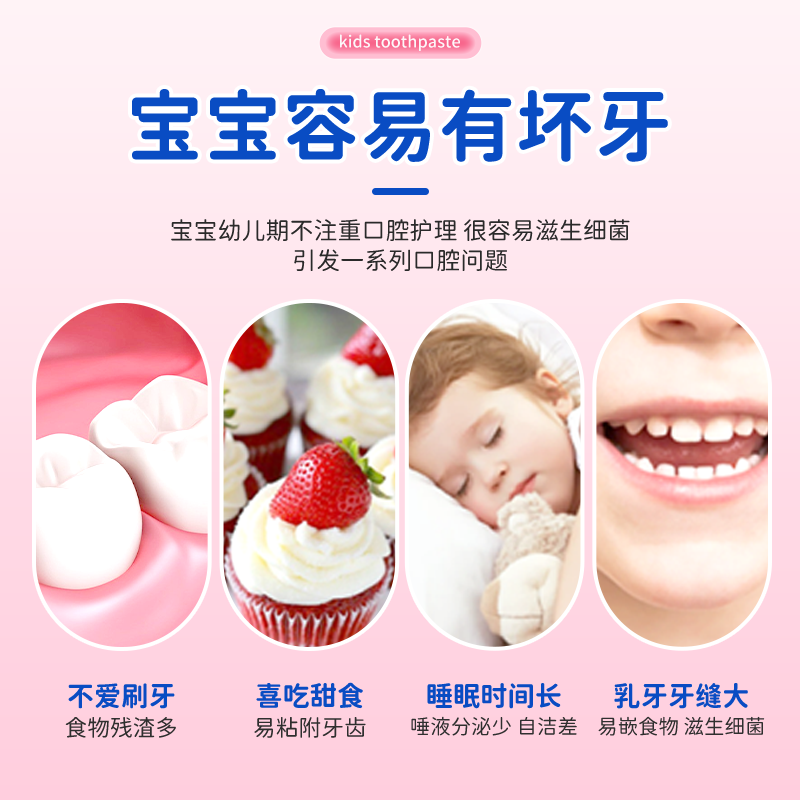 AVEC MOI 益生菌莓宝低含氟护齿防蛀防龋齿 儿童牙膏草莓味(50g*2支) FZ-032高清大图