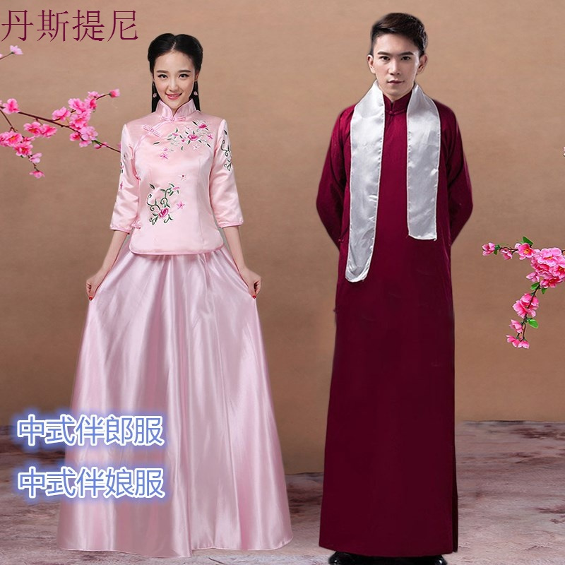 中式伴娘服长款姐妹团闺蜜装婚纱礼服秀禾伴娘女民国风合唱服长裙