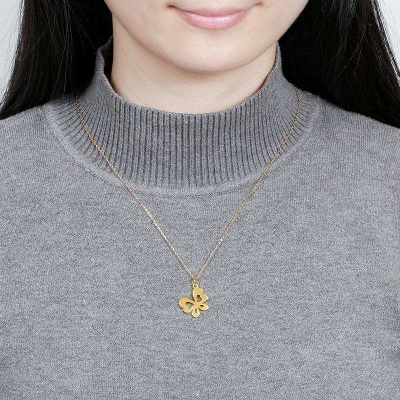 翠绿 黄金吊坠 足金999女款蝴蝶吊坠 金重约3.3-3.4克 A01000041894