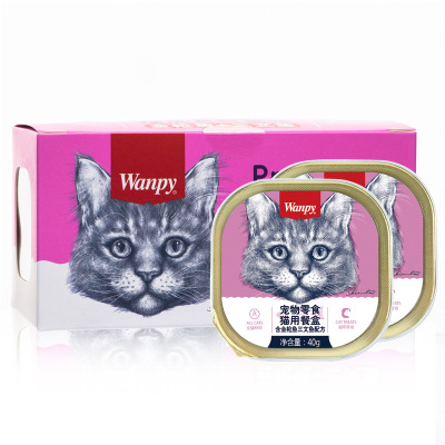 顽皮Wanpy宠物零食猫用餐盒含金枪鱼+三文鱼配方40g*6盒