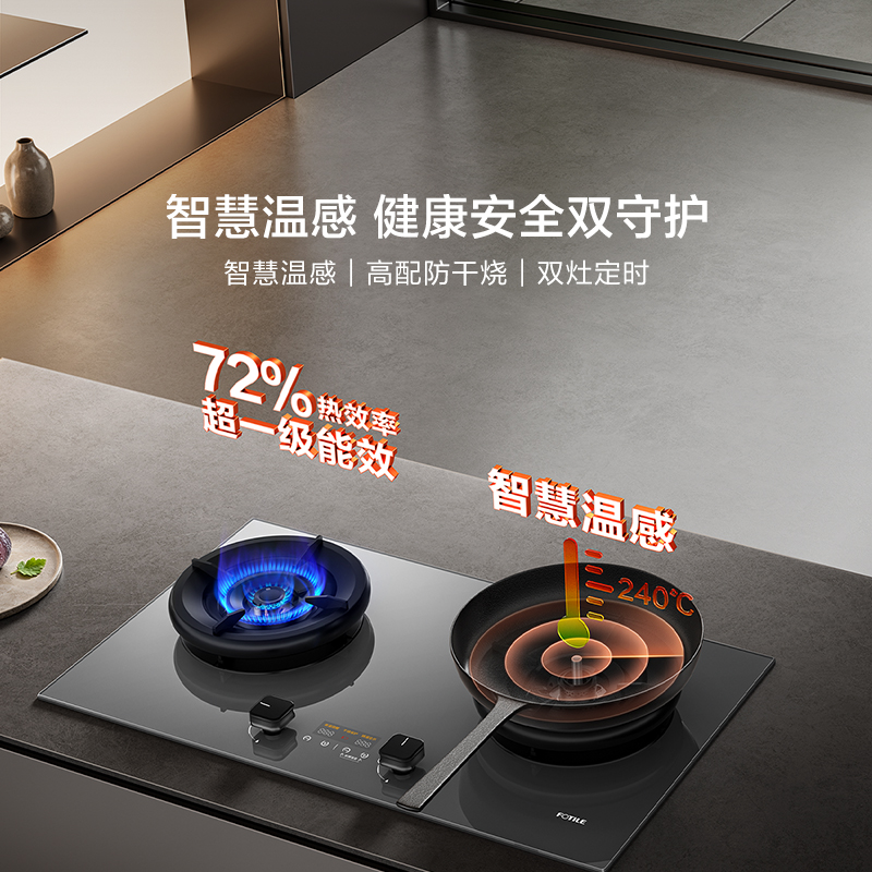 方太燃气灶03-TEK20-V10温感哨兵灶煤气灶双灶定时防干烧烟灶联动燃气灶双灶台高清大图