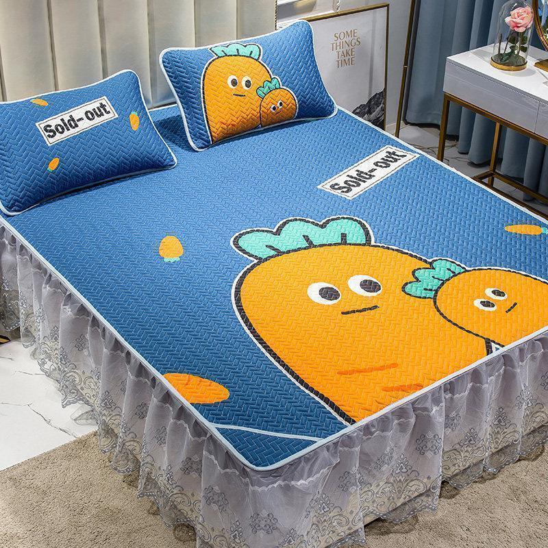 美帮汇冰丝凉席床裙款三件套天丝乳胶1.8m床夏季空调2.0米1.5夏天可水洗 萝卜青春 1.8m（6英尺）床