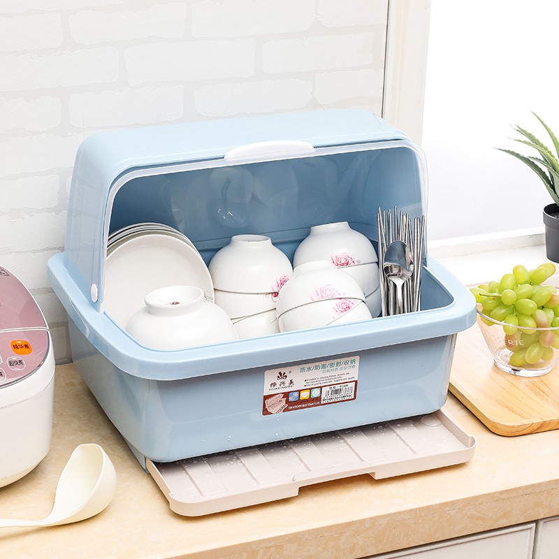 新款塑料碗柜厨房沥水碗架放碗碟架带盖碗筷餐具收纳盒碗盘置物架收纳层架 三维工匠高清大图