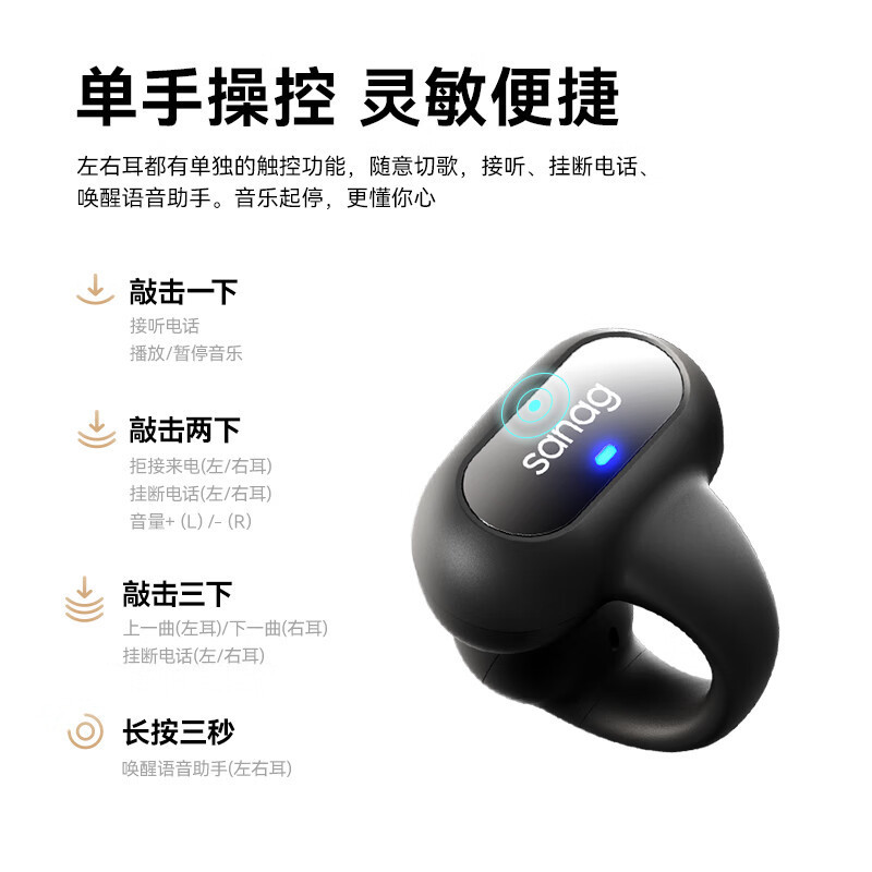 sanag塞那夹耳式蓝牙耳机不入耳无线挂耳传感耳夹式运动新款Z51SPro 颜色随机(NM)高清大图