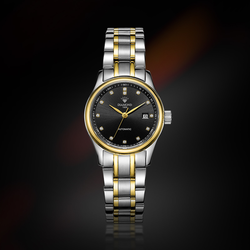 钻石牌diamond手表女士自动机械表女表时尚休闲镶钻日历防水精钢8040l