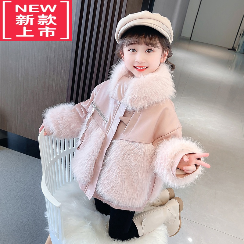 可莉允女童冬装仿皮草外套2022秋冬季新款儿童宝宝网红时髦洋气毛毛棉服