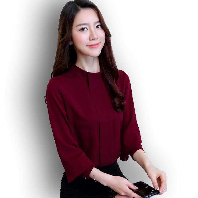 2018春装新款立领衬衫女宽松显瘦长袖上衣韩版百搭大码雪纺打底衫
