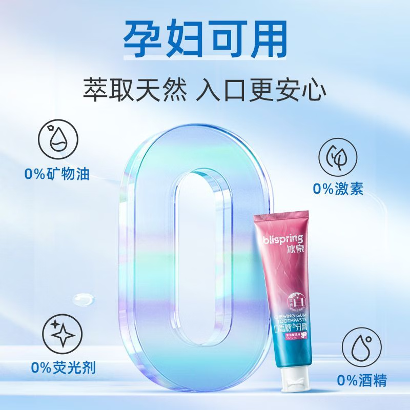 冰泉(blispring)口香糖牙膏套装 清新口气温和护龈祛咖啡茶渍3支300g家庭装高清大图