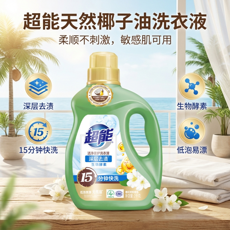 超能洗衣液洁净柔护1kg.高清大图