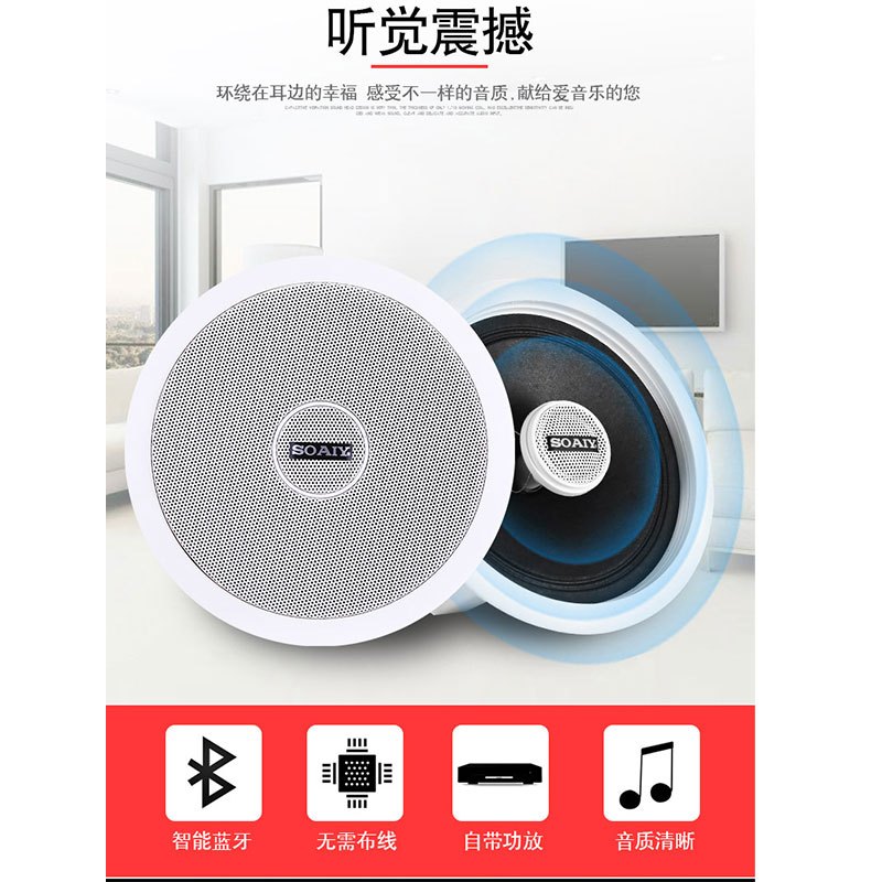 索爱(soaiy)SA-G10吸顶喇叭套装天花吊顶音响定压蓝牙功放分区背景音乐音箱一拖一高清大图