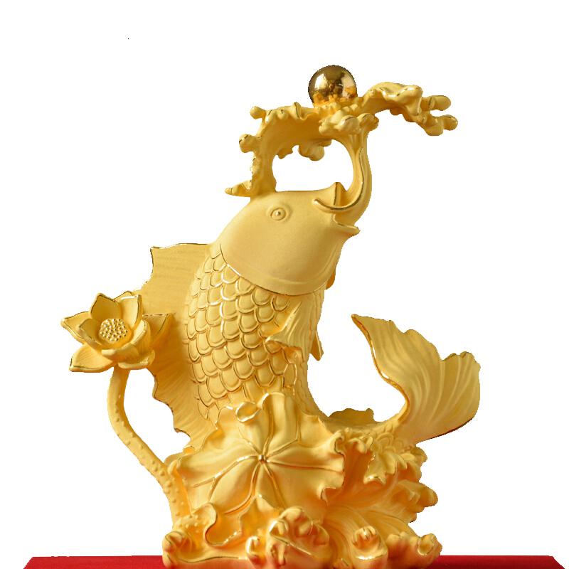 礼氏嘉 礼品乔迁年年有鱼摆件 绒沙金莲年有鱼家居饰品 新房吉祥礼品