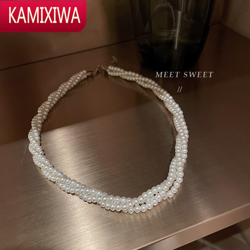 KAMIXIWA多层珍珠缠绕项链2022年新款简约高级感气质网红锁骨链精致颈链女