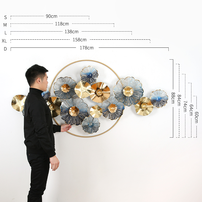 轻奢创意玄关金色铁艺壁挂墙饰新中式客厅沙发背景墙面装饰挂饰 三维工匠 《简》蓝L(送蝴蝶壁饰X2)高清大图