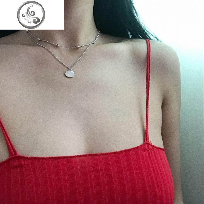 港风复古简约双层圆片圆珠项链锁骨链choker女短项链 JiMi