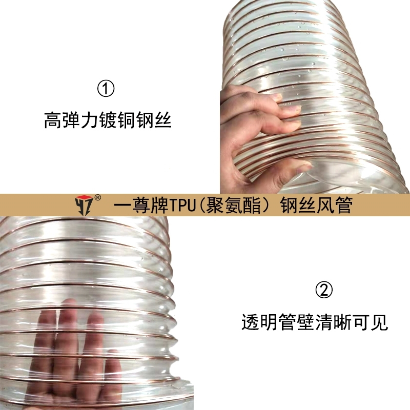 pu钢丝吸尘管道_镀铜塑料透明螺旋波纹伸缩塑胶木工吸尘阿斯卡利弹簧软管 TPU风管400x0.9_每米