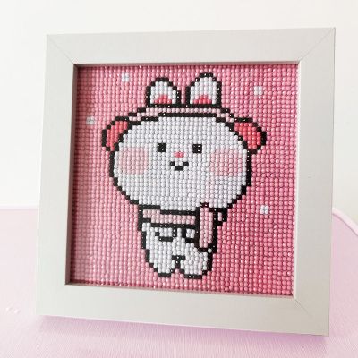 儿童钻石画满钻女孩手工DIY粘贴画带框12生肖小学生礼物益智玩具 小粉兔 画布+钻包+工具包