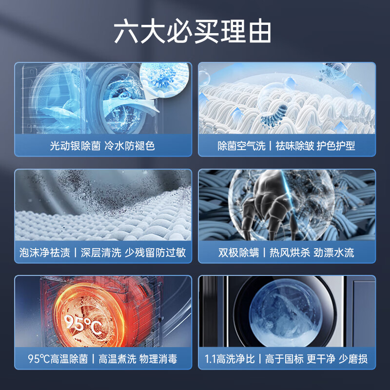 松下洗衣机滚筒全自动洗烘一体 光动银除菌 松下泡沫净 1.1高洗净比 双极除螨 大风量智能烘干 XQG100-ND11C