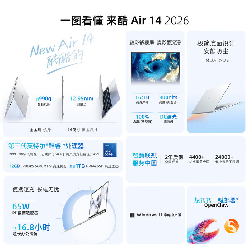 联想(Lenovo)来酷Air14 14英寸超轻笔记本电脑 3代酷睿Core5 315 12G 512G 高色域 约990g超轻机身 办公学习 暮霞紫色高清大图