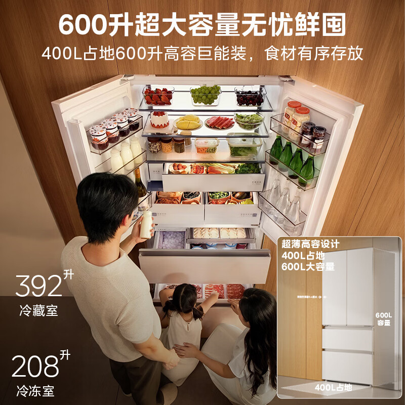 美的熊墩墩2.0Pro600升级款法式多门电冰箱双净双系统嵌入新国标一级高清大图