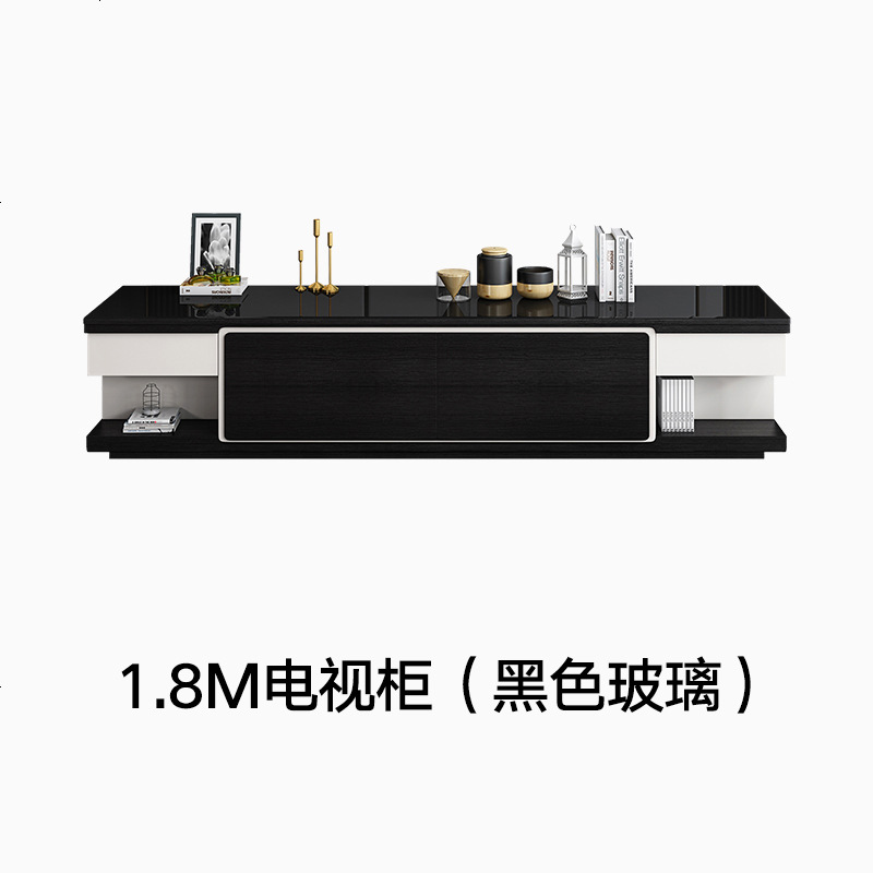 现代简约茶几电视柜组合大小户型客厅边柜钢化玻璃落地柜家具套装 整装_1.8M电视柜（黑色玻璃）