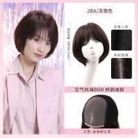 瑞贝卡假发女空气刘海BOBO头短直发全真人发干练职场时尚头套 深咖色(全真人发)全手织工艺