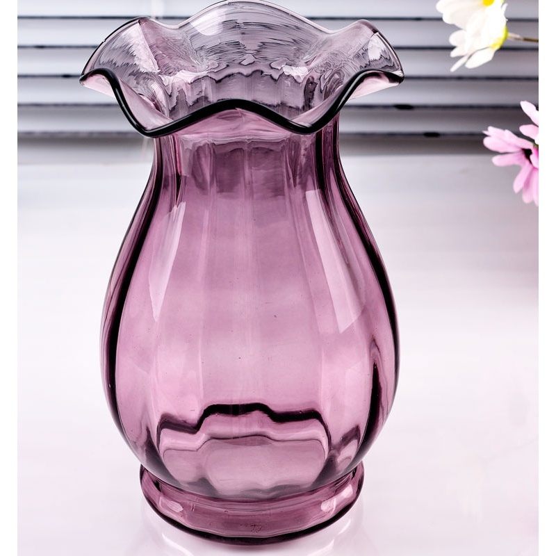 简约欧式风格玻璃花瓶透明波浪口花瓶水培花器现代家居装饰摆件