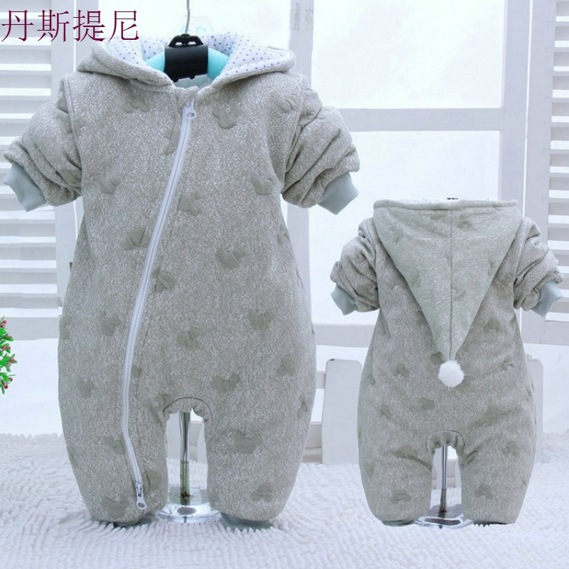 婴儿连体衣冬季女宝宝加厚衣服3个月新生儿棉衣爬服1周岁秋冬装