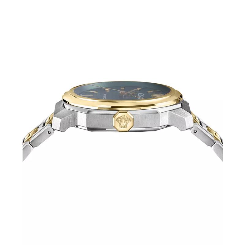 范思哲(Versace)男款瑞士自动机械腕表两 tone 不锈钢表带42mm绿盘日期窗高清大图