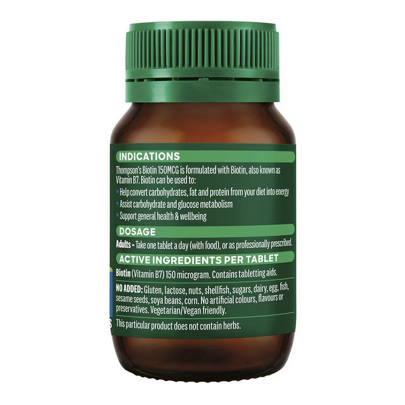 汤普森(Thompson’s)生物素Biotin维生素H 150mcg 100片/瓶 复合维生素澳洲原装进口