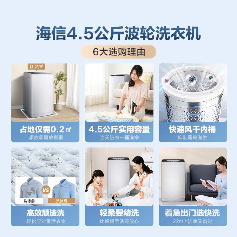 海信 HB45D128 波轮洗衣机全自动4.5公斤小型迷你 家用桶风干宿舍租房宿舍洗衣机高清大图