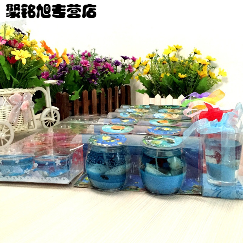 海洋系列套餐水晶果冻香薰蜡烛情人节烛台浪漫求婚生日表白玻璃杯果冻蜡-紫色水晶A款