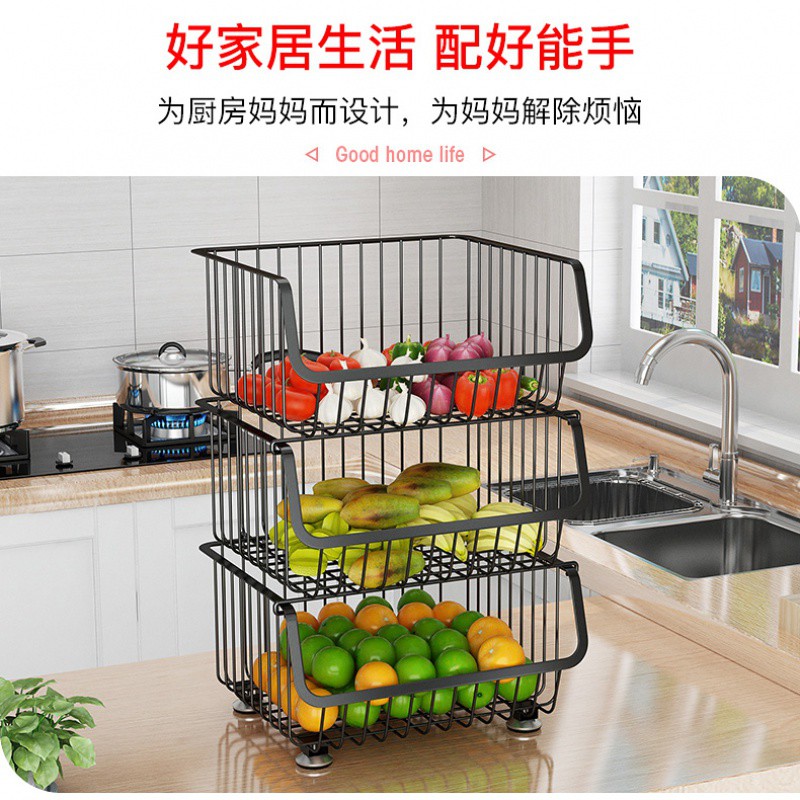 厨房蔬菜置物架落地多层可移动家用果蔬架子放菜架水果收纳筐篮子收纳层架 三维工匠高清大图