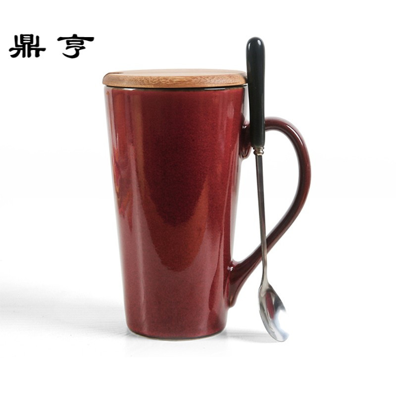 鼎亨北欧风格杯子陶瓷马克杯男生款简约创意喝水杯带盖勺咖啡杯大