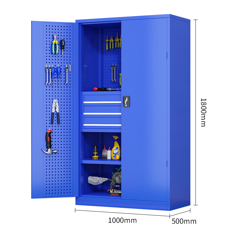 振奥 工具柜重型工具柜五金零件柜多功能加厚车间置物柜 1800x1000x500mm/台(三层三抽带挂板蓝色)