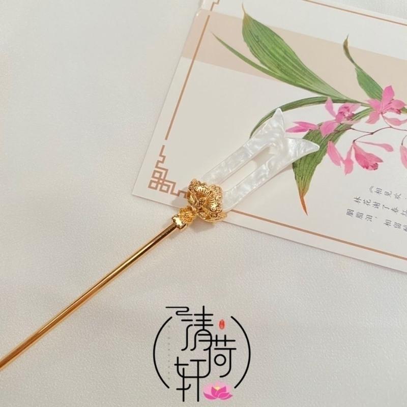 金色一对古风影视剧同款发簪醋酸仿贝壳复古发饰宋制明制唐风汉服簪子