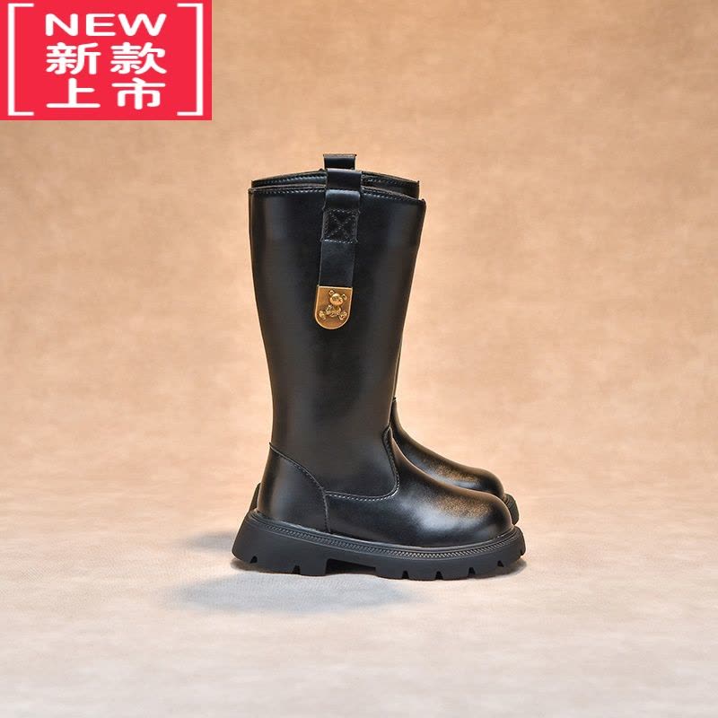 可莉允女童靴子2022秋冬新款加绒公主长靴软底高筒皮靴防滑儿童二棉冬鞋图片