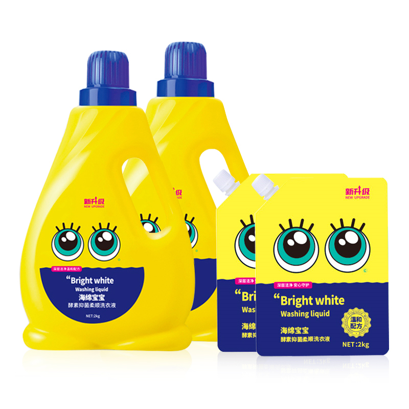 [16斤组合装]海绵宝宝酵素抑菌柔顺洗衣液 2kg/瓶*2 2kg/袋*2