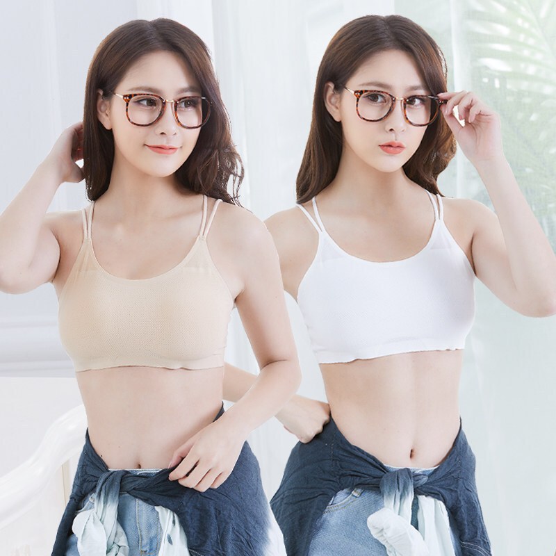 胖妹妹冰丝抹胸内衣打底拢文胸式背带背心白+肤8813均90-13斤