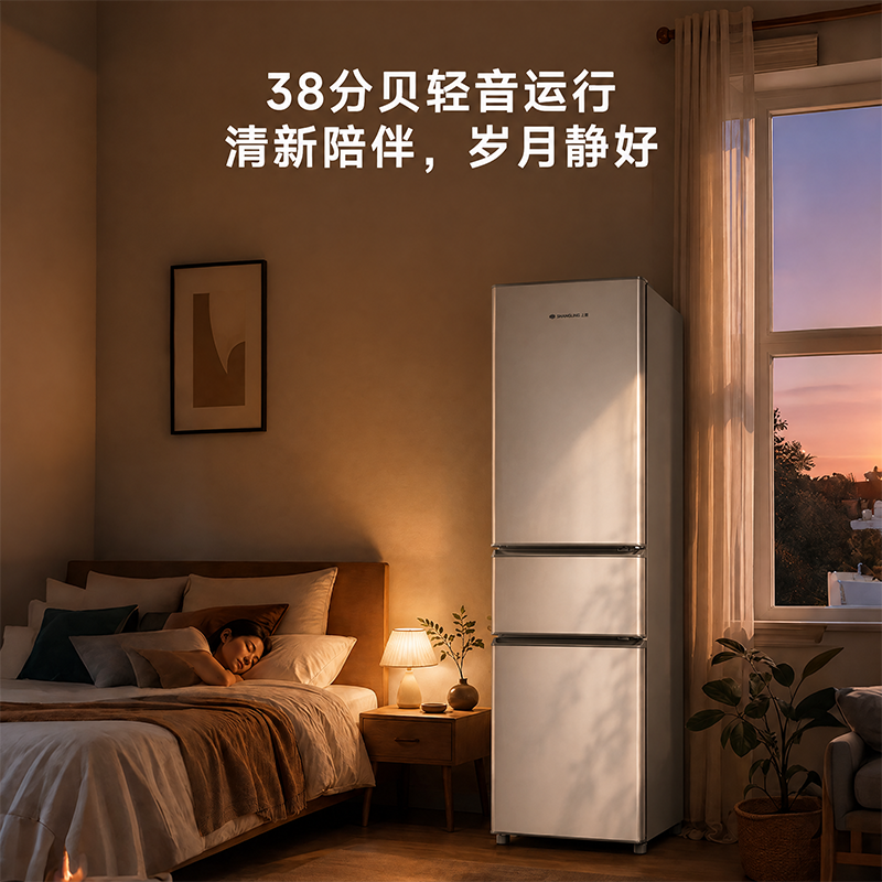 上菱200升三门冰箱 节能低音 高效保鲜 三门三温区大容量小型家用电冰箱BBY259KL凯撒银高清大图