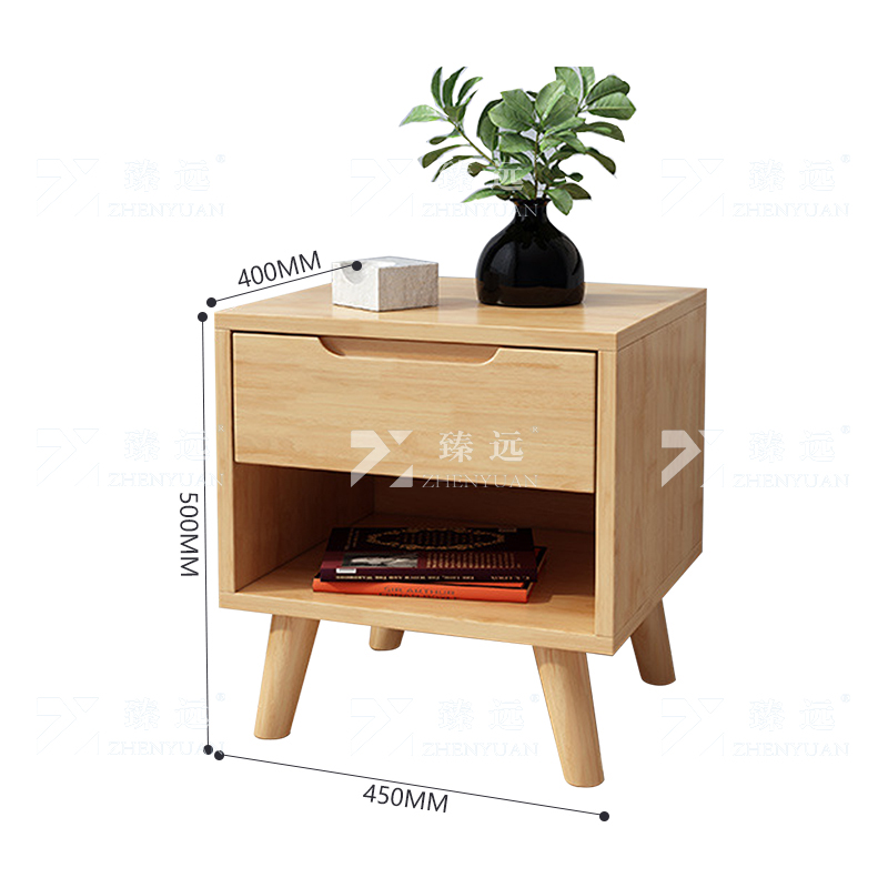 臻远 ZY4030703实木床头柜简约床边柜子收纳柜储物柜斜脚单抽款高清大图