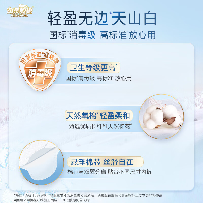 淘淘氧棉天山白纯棉消毒级卫生巾护垫7包76片高清大图