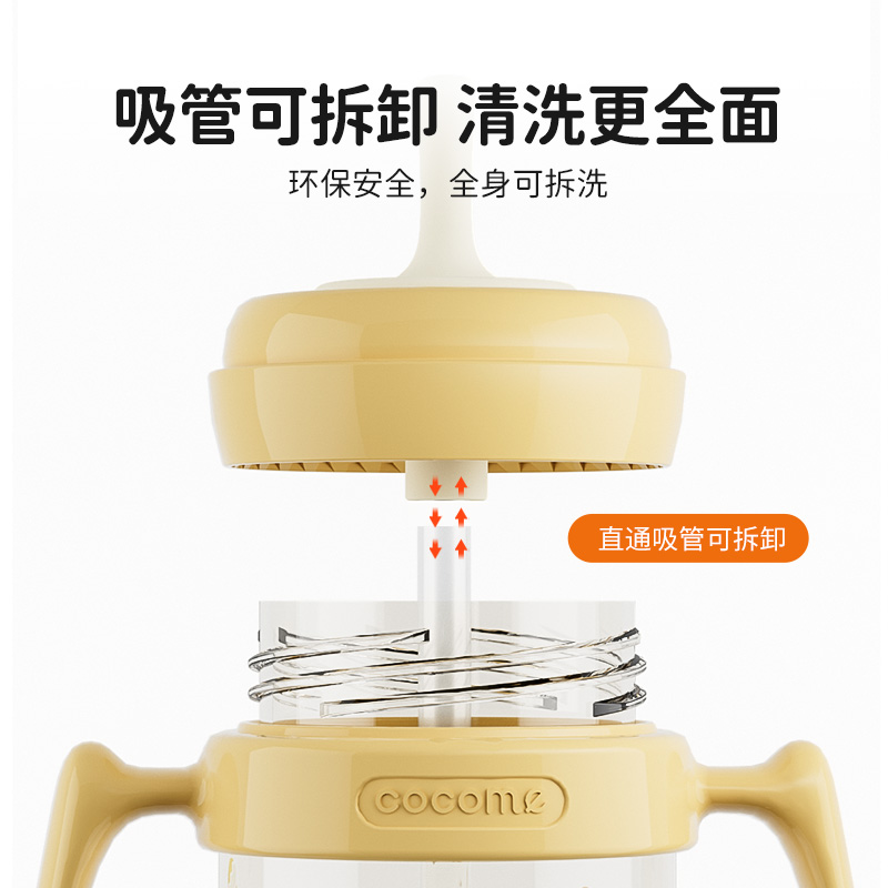 可可萌两岁+直通吸管奶瓶硬管吸管奶瓶2代升级ppsu直吸式成长水杯高清大图