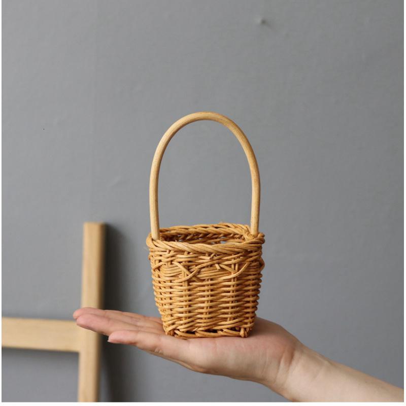 迷你藤编手提小花篮插花花篮花器家居收纳装饰礼品篮手提篮子
