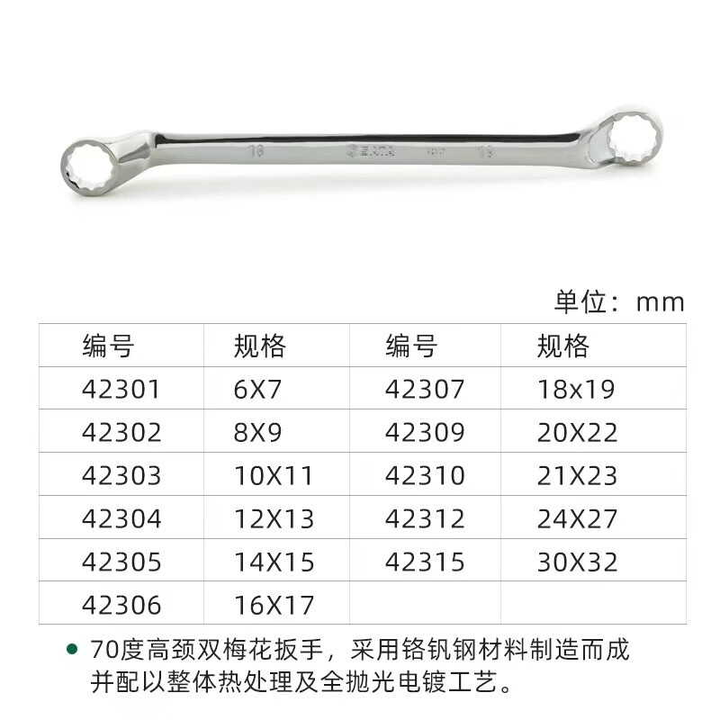 世达(SATA)42312全抛光高颈双梅花扳手24x27MM(单位:个)高清大图