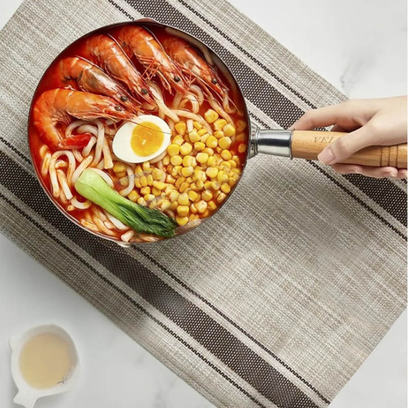 温仑山雪平锅锤纹不锈钢不粘小奶锅 煮面汤锅宝宝辅食锅 炉灶通用 波纹双面菜板28cm高清大图