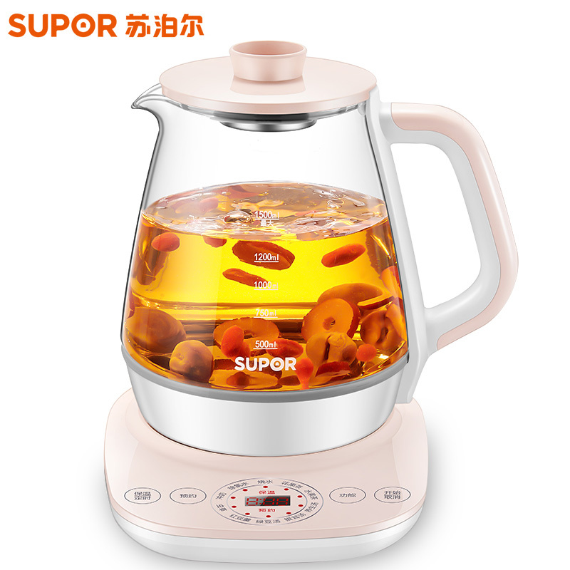 苏泊尔(SUPOR )养生壶1.5L智能家用全自动按键式电热烧水壶高硼硅玻璃花茶养生壶SW-15YT13