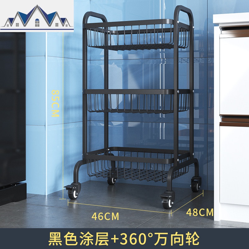 黑色厨房置物架蔬菜水果储物多层收纳架移动式落地台面菜篮架子 三维工匠高清大图